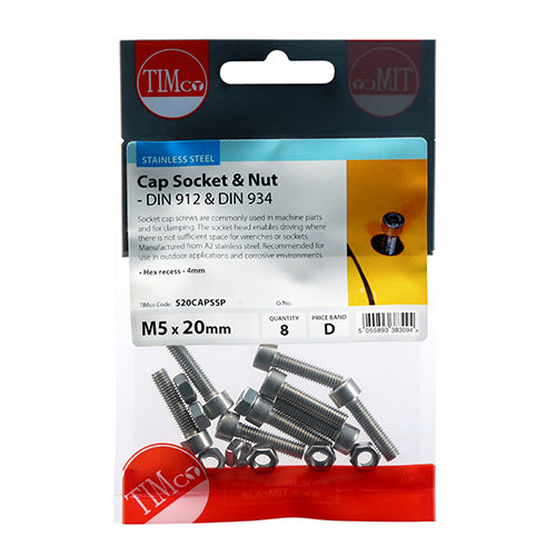 TIMco Cap Socket Screws DIN912 A2 Stainless Steel - M5 x 20