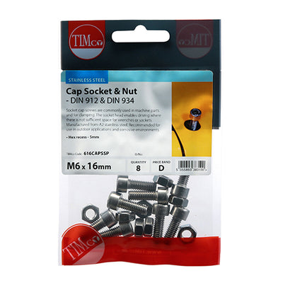 TIMco Cap Socket Screws DIN912 A2 Stainless Steel - M6 x 16