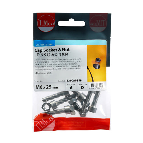 TIMco Cap Socket Screws DIN912 A2 Stainless Steel - M6 x 25 - 10 Pieces