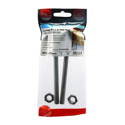 TIMco Carriage Bolts DIN603 A2 Stainless Steel - M10 x 90
