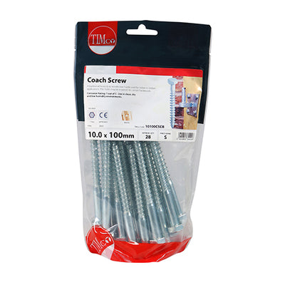 TIMco Coach Screws Hex Head Silver  - 10.0 x 100 - 50 Pieces