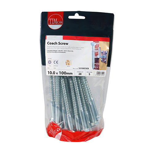 TIMco Coach Screws Hex Head Silver  - 10.0 x 100 - 50 Pieces