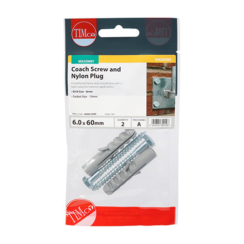TIMco Coach Screw & Nylon Plugs Zinc - 6.0 x 60