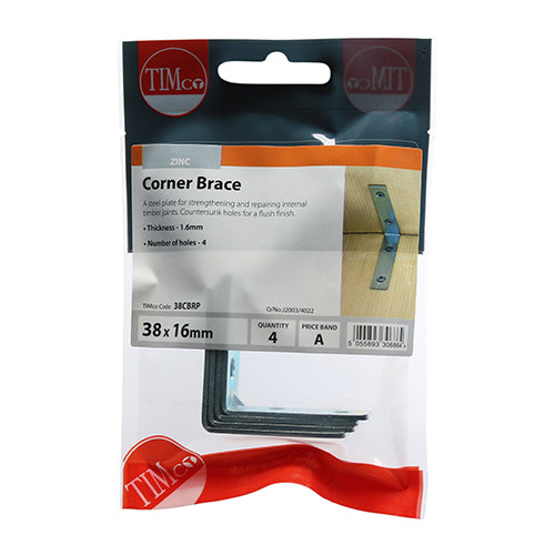 TIMCO Corner Braces Silver - 38 x 38 x 16 - Pack Quantity - 50