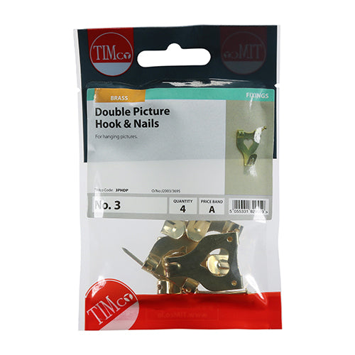 TIMCO Picture Hanging Hooks Double Electro Brass - No.3 Double