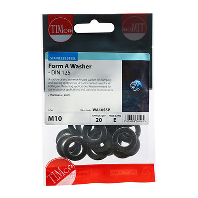 TIMco Form A Washers DIN125-A A2 Stainless Steel - M10 - 10 Pieces
