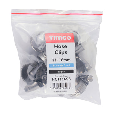TIMco Hose Clips A2 Stainless Steel - 11-16mm