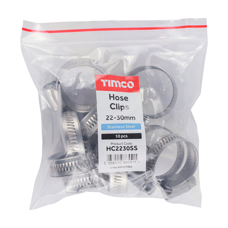 TIMco Hose Clips A2 Stainless Steel - 22-30mm