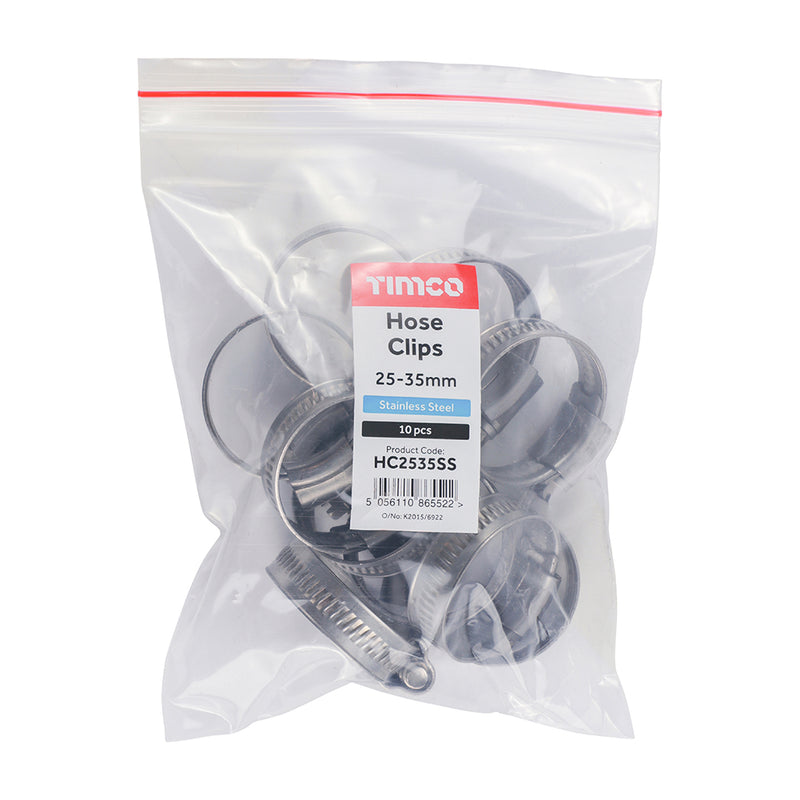TIMco Hose Clips A2 Stainless Steel - 25-35mm