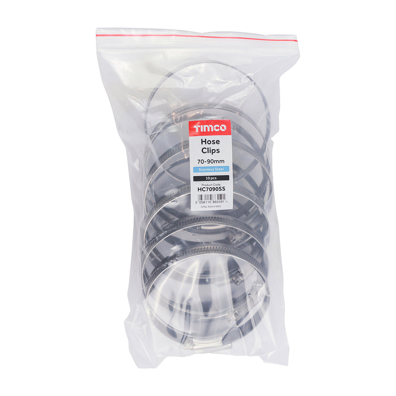 TIMco Hose Clips A2 Stainless Steel - 70-90mm