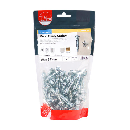 TIMco Metal Cavity Anchors Silver - M5 x 37 (45mm Screw) - 70 pieces