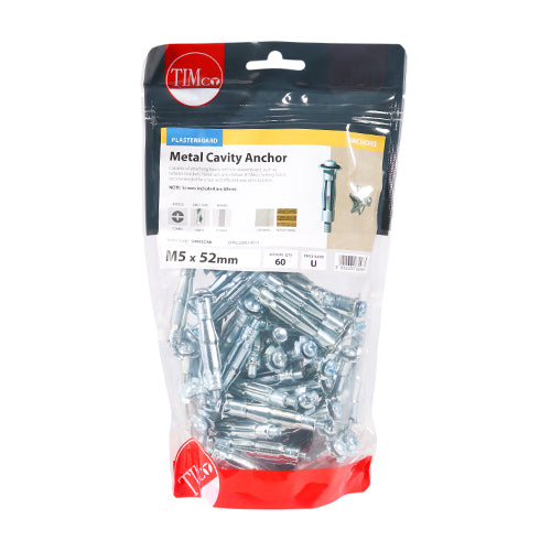TIMco Metal Cavity Anchors Silver - M5 x 52 (60mm Screw) - 60 pieces