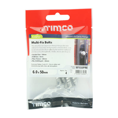 TIMco Multi-Fix Bolts Hex Flange Head Exterior Silver - 6.0 x 50