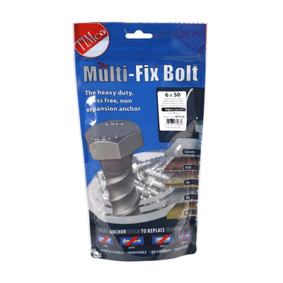 TIMco Multi-Fix Bolts Hex Flange Head Exterior Silver - 6.0 x 50 - 100 Pieces