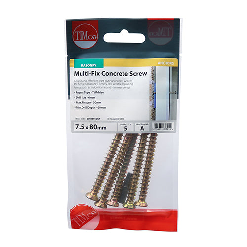 TIMco Concrete Screws Flat Countersunk Gold - 7.5 x 70