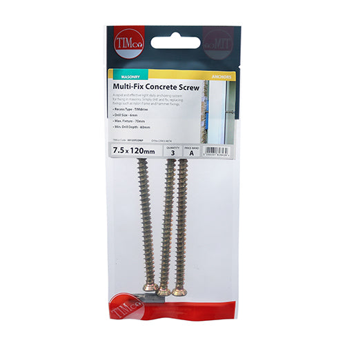 TIMco Concrete Screws Flat Countersunk Gold - 7.5 x 120