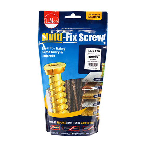 TIMco Concrete Screws Flat Countersunk Gold - 7.5 x 120 - 45 Pieces