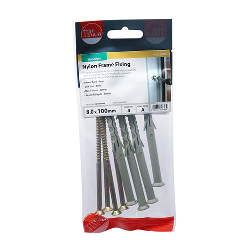 TIMco Nylon Frame Fixings - 8.0 x 80