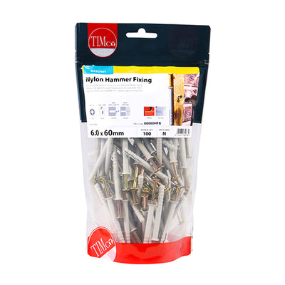 TIMco Nylon Hammer Fixings - 6.0 x 60 - 100 Pieces