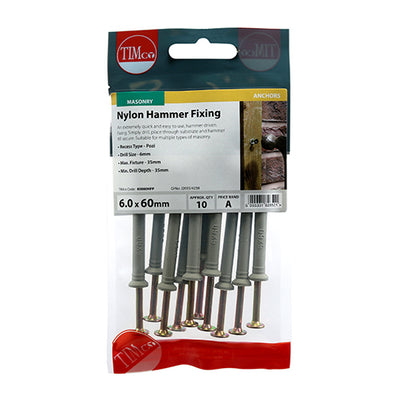 TIMco Nylon Hammer Fixings - 6.0 x 60 - 10 Pieces