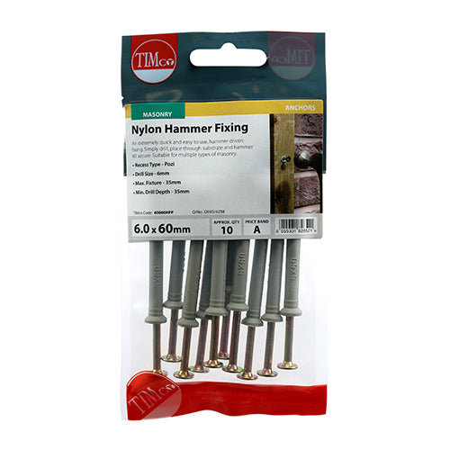 TIMco Nylon Hammer Fixings - 6.0 x 60 - 10 Pieces