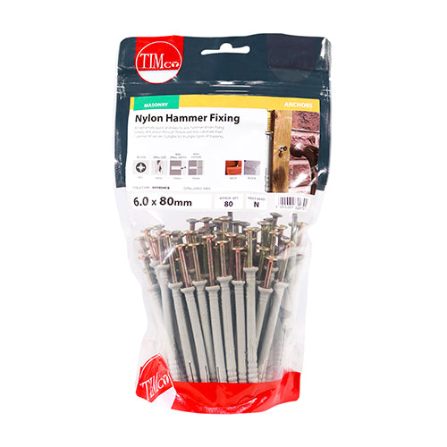 TIMco Nylon Hammer Fixings - 6.0 x 80 - 80 Pieces