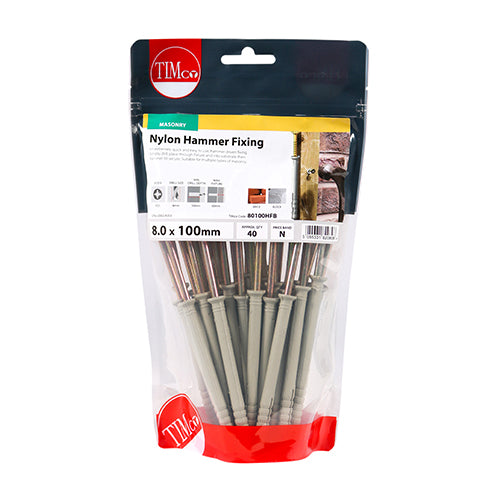TIMco Nylon Hammer Fixings - 8.0 x 100 - 40 Pieces