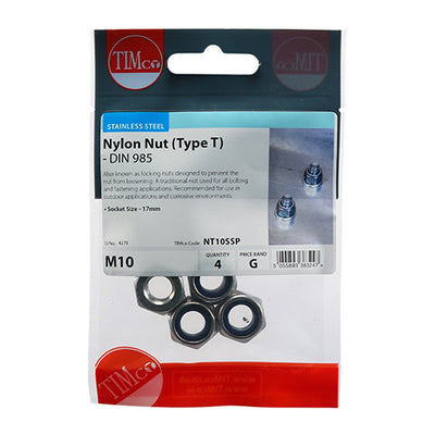TIMco Nylon Insert Nuts Type T DIN985 A2 Stainless Steel - M16