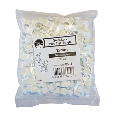 Quick Lock Single Pipe Clips White  - 15mm