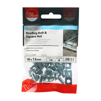 TIMco Roofing Bolts & Square Nuts Silver - M6 x 12