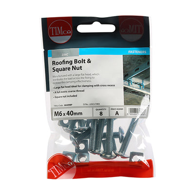 TIMco Roofing Bolts & Square Nuts Silver - M6 x 40
