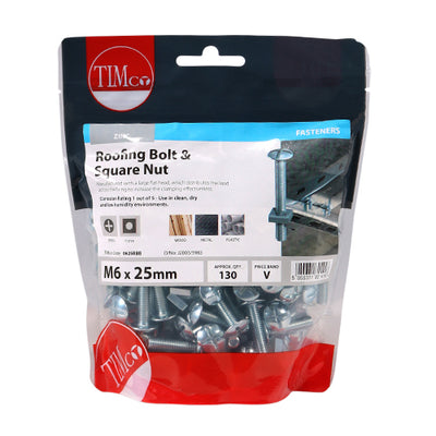 TIMco Roofing Bolts & Square Nuts Silver - M6 x 25 - 130 Pieces