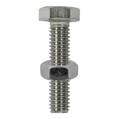 TIMco Set Screws DIN933 Hex & Nut DIN934 Silver A2 Stainless Steel - M10 x 100