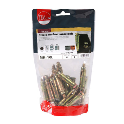 TIMco Shield Anchors Loose Bolt Gold - M8:10L (M8 x 60) - 26 Pieces