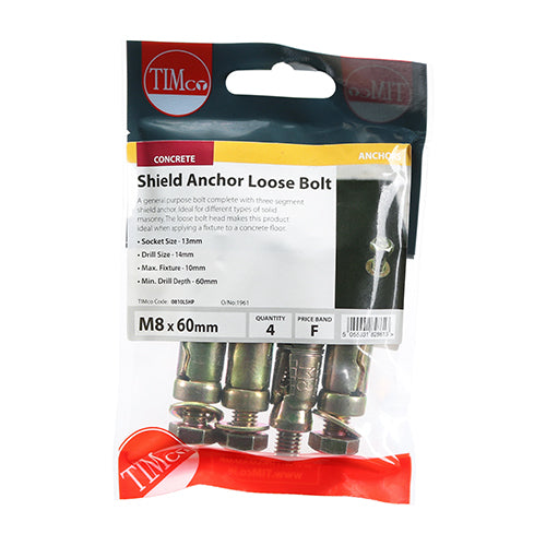 TIMco Shield Anchors Loose Bolt Gold - M8:10L (M8 x 60)