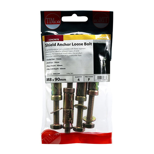 TIMco Shield Anchors Loose Bolt Gold - M8:40L (M8 x 90)