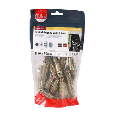 TIMco Shield Anchors Loose Bolt Gold - M10:10L (M10 x 70) - 22 Pieces