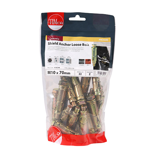 TIMco Shield Anchors Loose Bolt Gold - M10:10L (M10 x 70) - 22 Pieces