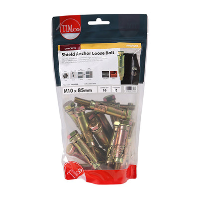 TIMco Shield Anchors Loose Bolt Gold - M10:25L (M10 x 85) - 16 Pieces