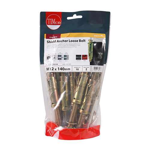TIMco Shield Anchors Loose Bolt Gold - M12:60L (M12 x 120) - 10 Pieces