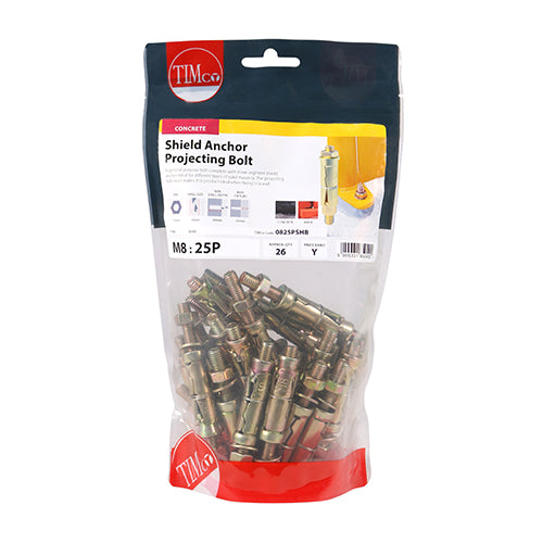 TIMco Shield Anchors Projecting Bolt Gold - M8:25P (M8 x 70) - 26 Pieces