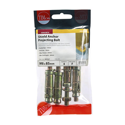 TIMco Shield Anchors Projecting Bolt Gold - M8:25P (M8 x 85)