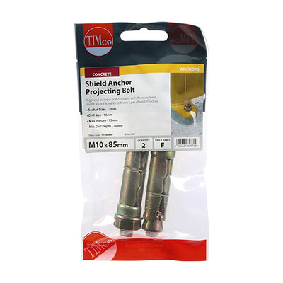 TIMco Shield Anchors Projecting Bolt Gold - M10:15P (M10 x 85)