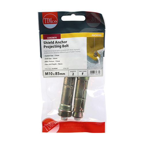 TIMco Shield Anchors Projecting Bolt Gold - M10:15P (M10 x 85)
