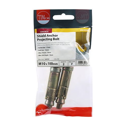 TIMco Shield Anchors Projecting Bolt Gold - M10:30P (M10 x 100)