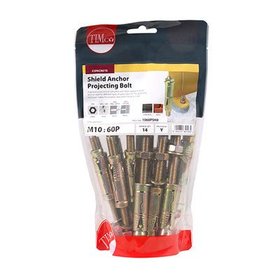TIMco Shield Anchors Projecting Bolt Gold - M10:60P (M10 x 130) - 14 Pieces
