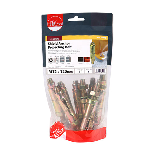 TIMco Shield Anchors Projecting Bolt Gold - M12:30P (M12 x 120) - 8 Pieces