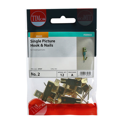 TIMCO Picture Hanging Hooks Single Electro Brass - No.2 Single