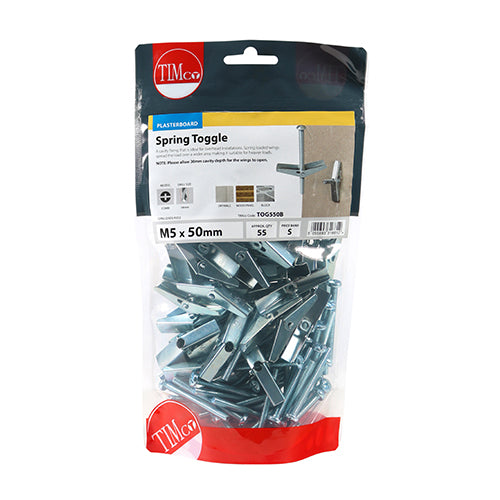 TIMco Spring Toggle Cavity Anchors Silver - M5 x 50 - 55 Pieces