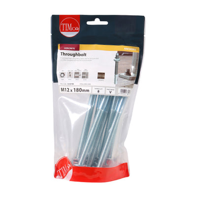 TIMco Throughbolts Silver - M12 x 180 - 8 Pieces